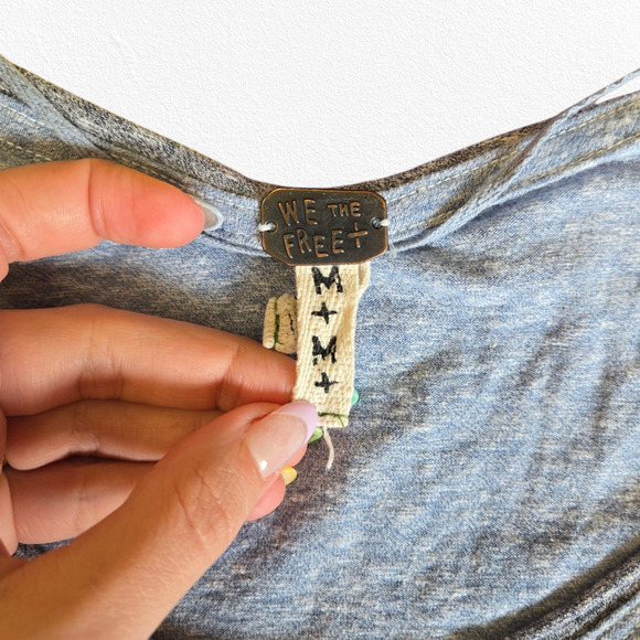 We the Free Blue Grey Cloud Nine Sleeve Peplum Hem Oversized Blouse Size Medium - Picture 5 of 12